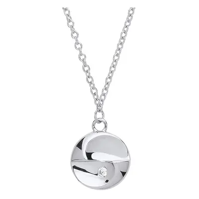 Jewelco London Ladies Sterling Silver Cubic Zirconia Concave Disc Charm Necklace inch - GVK252