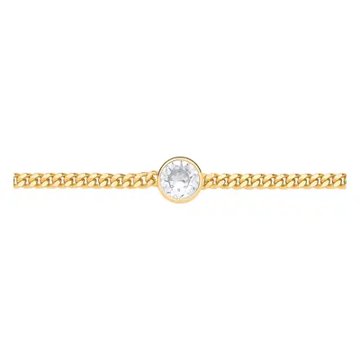 Jewelco London Ladies Gold-Plated Sterling Silver CZ Bezel Solitaire Curb Chain Bracelet 3mm 7.5