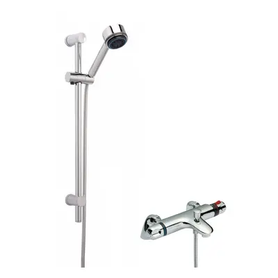 Thermostatic Bath Shower Mixer Tap & Multi Function Handset Slide Rail Kit Bundle - Chrome - Bal