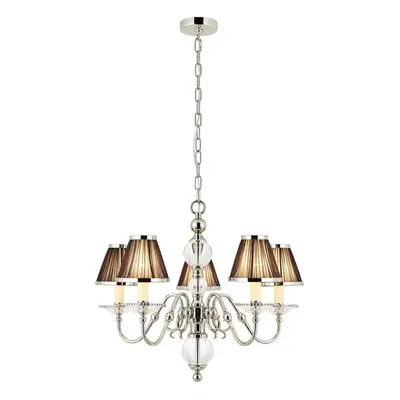 Flemish Ceiling Pendant Chandelier Polished Nickel & Brown Shades Lamp Light