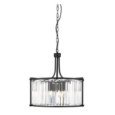 Searchlight Victoria Light Drum Pendant Matt Black With Crystal Glass