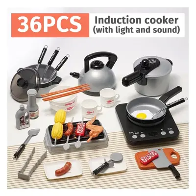 () 24/36Pcs Simulation Kitchen Cooking Pretend Play Set Educational Toy with Sound Light Effect 