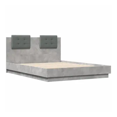 vidaXL Bed Frame with Headboard Concrete Grey Small Double Engineered Wood