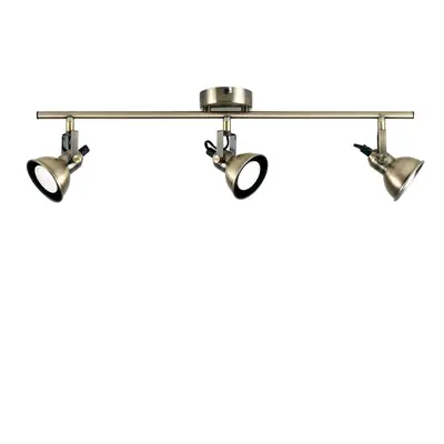 Modern Way Adjustable Domed Heads Straight Bar Ceiling Spotlight in an Antique Brass Finish