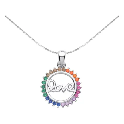 Jewelco London Ladies Rhodium Plated Sterling Silver Rainbow CZ Coral Rainbow Fizzy Love Circle 