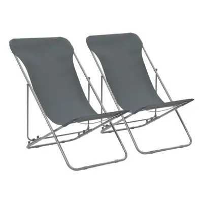 vidaXL 2x Folding Beach Chair Grey Steel and Oxford Fabric Pool Camping Seat