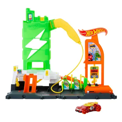 Let's Race Netflix - City Super Recharge Fuel Station Playset with EV Chargers and 1:64 Scale To