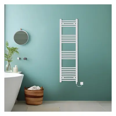 (White, 1400x400mm) Bathroom Curved Prefilled Electric Heated Towel Rail Ladder Warmer Radiator