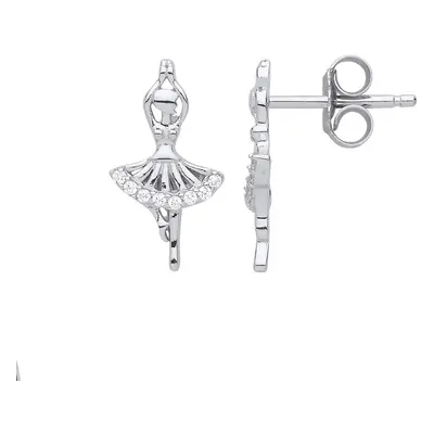 Jewelco London Ladies Sterling Silver Cubic Zirconia Ballerina Ballet Dancer Stud Drop Earrings 