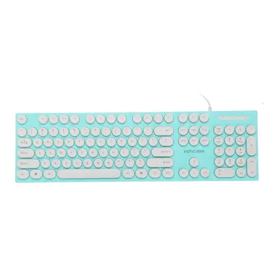 (Blue) Keys Computer Keyboard USB Wired Punk Round Keycaps Mechanical Feeling Gaming Keyboard