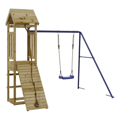 (solid impregnated pinewood) vidaXL Playhouse Climbing Frame with Climbing Wall Swing Kids Solid