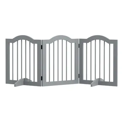 PawHut Freestanding Pet Gate Barrier Pannel w/ Support Feet Light Grey