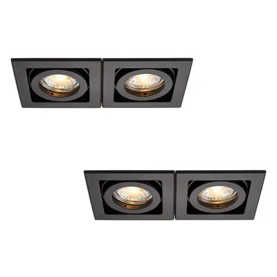 2 PACK Twin Recessed Boxed Downlight - x 50W GU10 Reflector - Matt Black