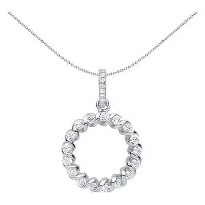 Jewelco London Ladies Sterling Silver Cubic Zirconia Candy Twist Wreath Halo Pendant Necklace in