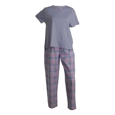 (Blue, UK 10/12) Slenderella Ladies Lightweight Jersey Top & Tartan Bottoms Pyjamas