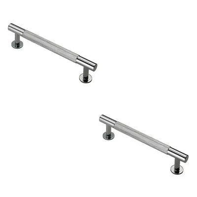 2x Knurled Bar Door Pull Handle x 13mm 128mm Fixing Centres Chrome