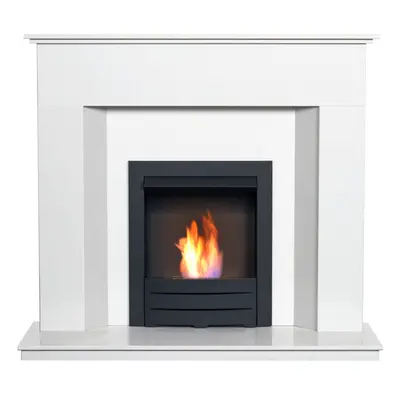 Adam Alora Crystal White Marble Fireplace with Colorado Black Bio Ethanol Fire, Inch