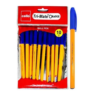 Cello Tri-Mate Orange Fancy Ballpoint Pens Medium Point (Blue, Pack Of 10)