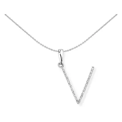 Jewelco London 18ct White Gold Pave Diamond Initial Charm Pendant Letter V 11mm x 18mm - INNR027