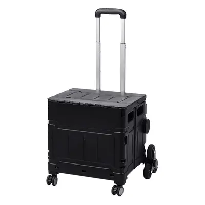 (02 Black) 50L Collapsible Rolling Utility Crate Portable Handcart Shopping Trolley for Travel S