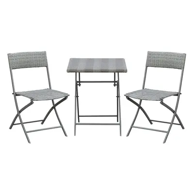 Outsunny 3PC Bistro Set Rattan Furniture Garden Folding Chair Table Grey