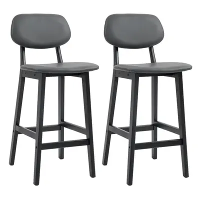 HOMCOM Breakfast Bar stools Set of with PU Leather Cover, Wood Legs, Dark Grey