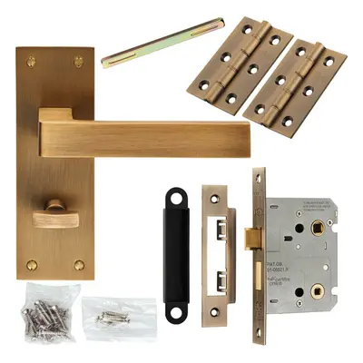 Door Handle & Bathroom Lock Pack Antique Brass Square Lever Turn Backplate