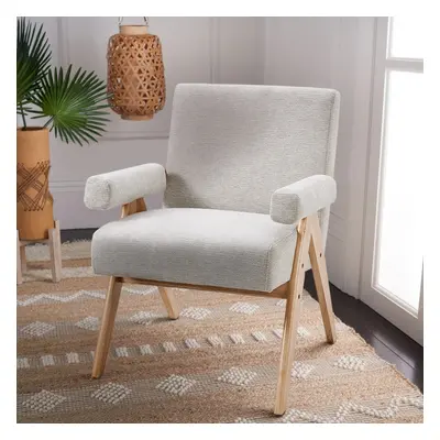 Linen Upholsteried Wooden Armchair