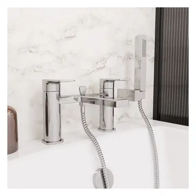 Nes Home Modern Deck Mounted Chrome Bath Shower Mixer Tap with Shower Handset