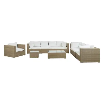 Garden Lounge Set with Table Seater MAESTRO Modular PE Rattan Light Brown