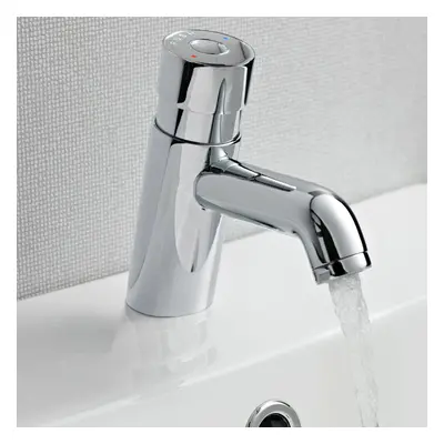 Tampa Non Concussive Push Down Self Closing Round Chrome Basin Mono Mixer Tap