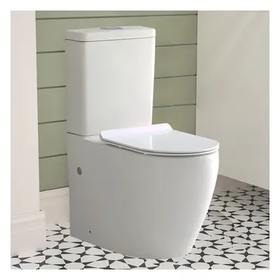 Rimless Close Coupled Comfort Height Toilet WC Cistern And Round UF Toilet Seat