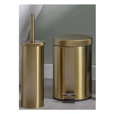 2pc Gold Shade Metal Bathroom Set Toilet Brush Holder 3L Pedal Bin