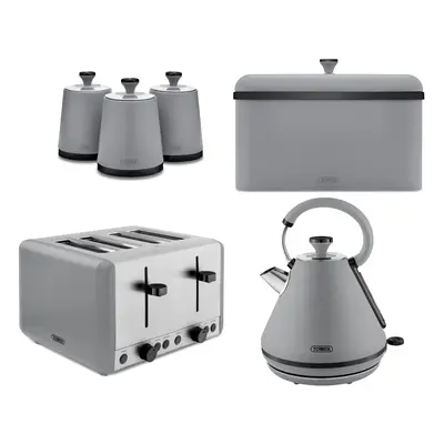 Tower Sera Grey Pyramid Kettle Slice Toaster Breadbin & Canisters