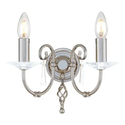 Twin Wall Light Cut Glass Droplets Swirl Finial Polished Nickel LED E14 60W