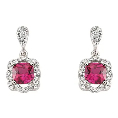 Jewelco London Ladies Sterling Silver Ruby-Red Asscher Cubic Zirconia Halo Cluster Stud Earrings