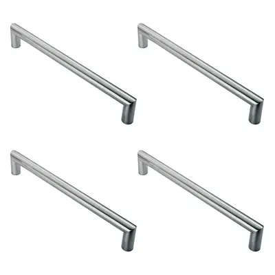 4x Mitred Round Bar Pull Handle x 10mm 96mm Fixing Centres Satin Steel