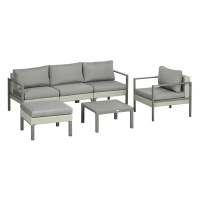 Outsunny PCs Rattan Garden Furniture Set with Table, Cushion, Light Grey