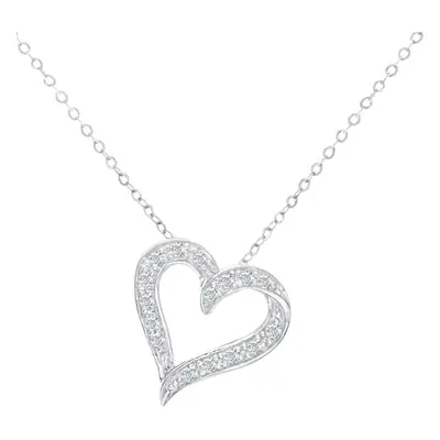 Jewelco London 9ct White Gold Round 10pts Diamond Heart Pendant Necklace inch 46cm - PP0AXL2126W