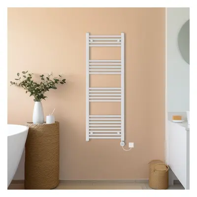 (White, 1400x500mm) NRG Prefilled Thermostatic Electric Straight Heated Towel Rail Radiator