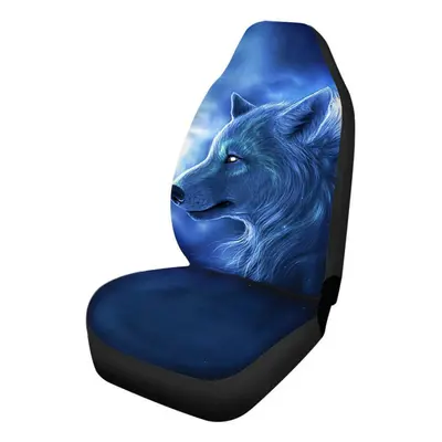 (Blue - Pc) 1/2PCS Front Car Seat Cover Protector Wolf printed Non-slip Universal