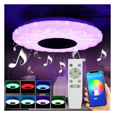 50W Dimmable LED Flush Mount Ceiling Light Bluetooth Speaker Lamp with Remote Controller