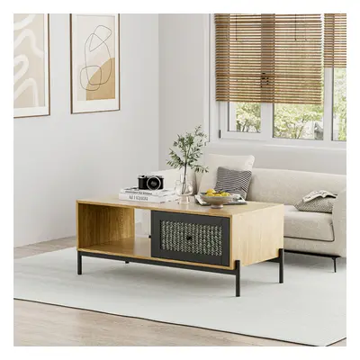 109CM Semi-Open Style Wooden Coffee Table with Drawer