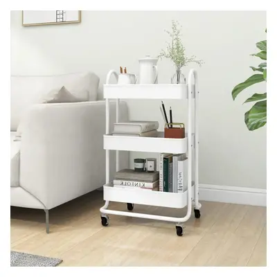 vidaXL 3-Tier Trolley White Steel Kitchen Household Office Storage Trolley