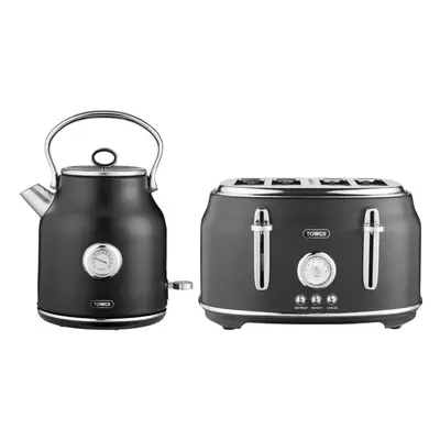 Tower Renaissance Kitchen Set, 1.7L Quite Boil Kettle & Slice Toaster, Black, T10063BLK, T20065B