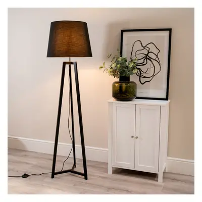 ValueLights Lottie Black Tapered Black Wood Tripod Floor Lamp & Bulb