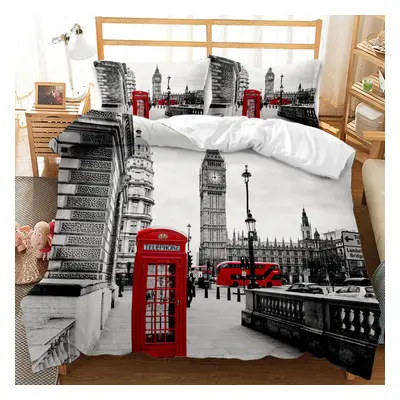 (D, EU-Single(2pcs):140Ã210cm) 3D Printed England Street Views Building Bedding âCovers Set