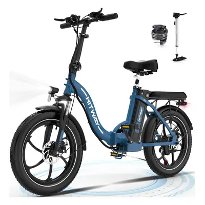 (Blue) HITWAY BK6S Electric Bike, 20" Fat Tire Ebikes