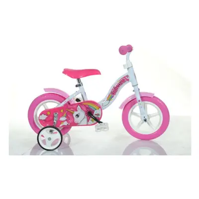 Dino Unicorn Girls 10in Bicycle With Stabilisers - White/Pink