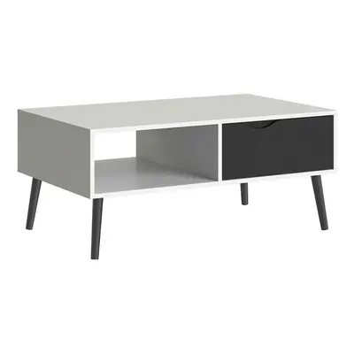 Oslo Coffee Table Drawer Shelf in White and Black Matt